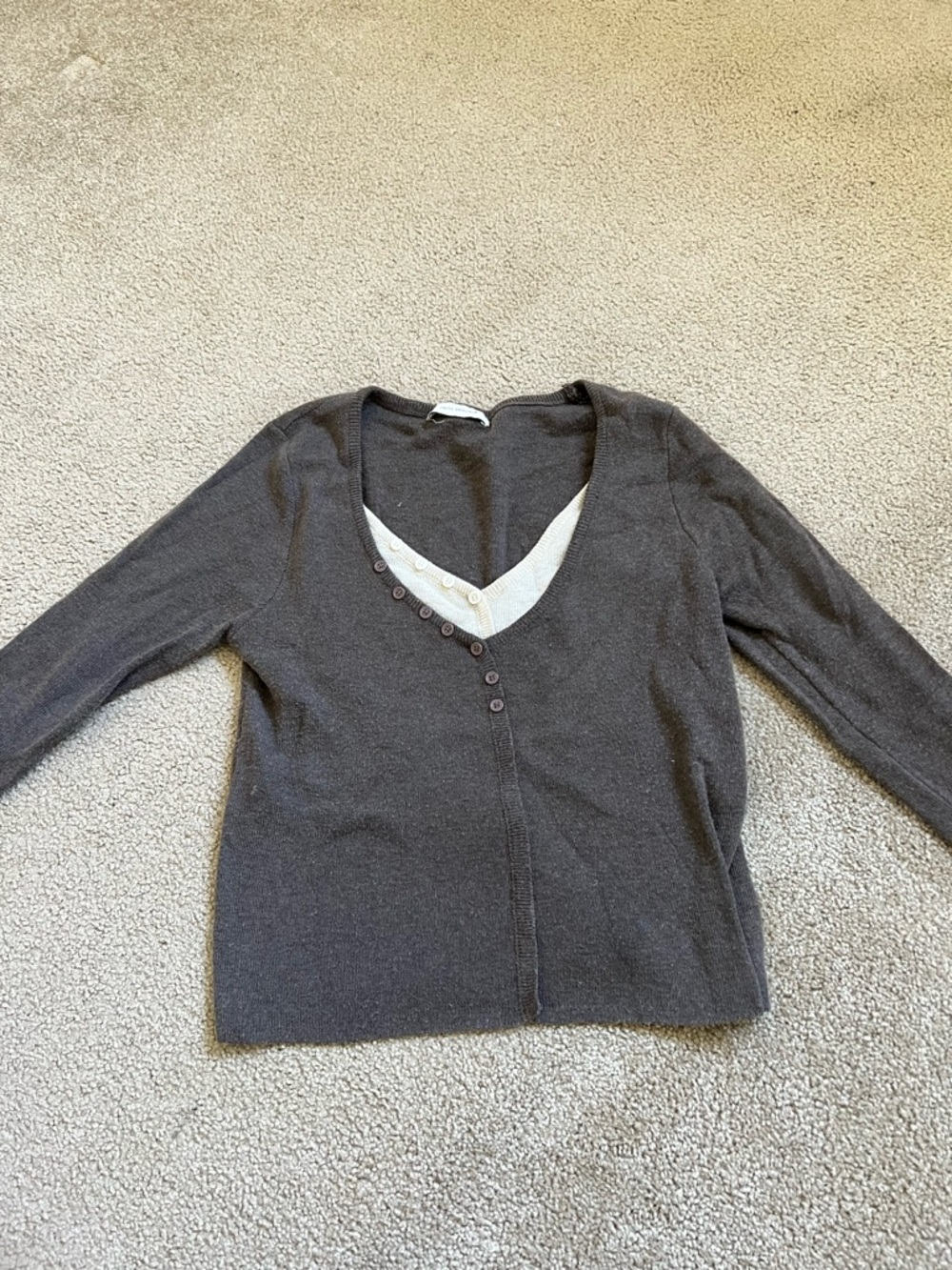 Women’s Long Sleeve Layered V-Neck Tee in Dark Gray